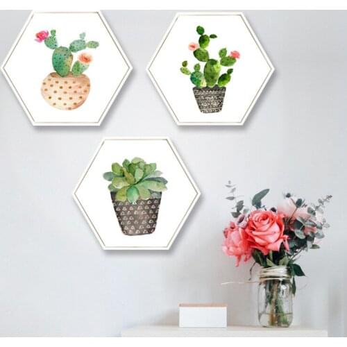 Aures Cactus Hexagon Canvas Painting Posters and Prints Oil Painting Wall Art Canvas Framed Home Decoration Hallway Picture