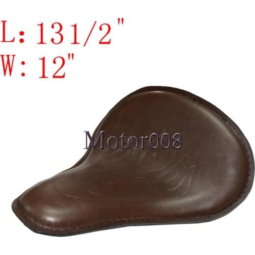 13 1/2" x 12" Brown Flame Large Leather Seat Motorcycle Solo Slim For Harley Bobber Chopper Custom Yamaha Kawasaki Suzuki