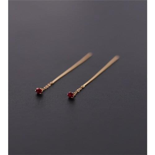 DAIMI Faceted Ruby Earrings Female Genuine Yellow 18K Gold Long Color Earrings Girlfriend Gift