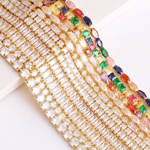 1 Yard Shiny Colorful Nail Zircon Chain Gold Base Pearl Chain Crystal Glass Rhinestones Nail Ornament DIY Nail Art Decorations