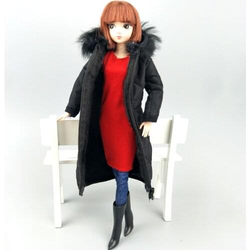 Black Winter Wear Long Coat for Barbie Doll Fashion Clothes Dress Parka Outfits For 1/6 BJD Doll Jacket 1:6 Doll Accessories Kid