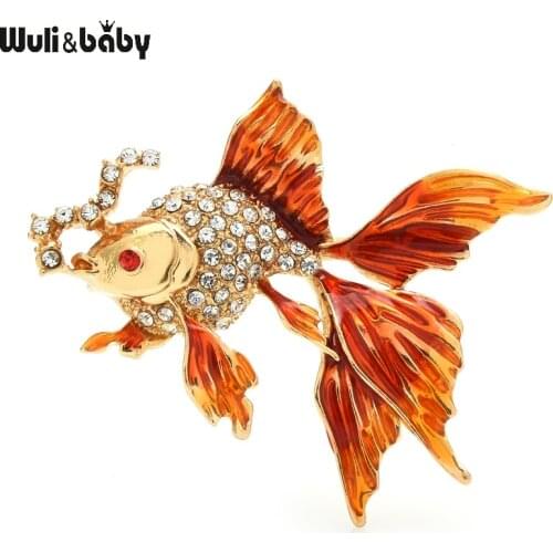 Wuli&baby Enamel Gold Fish Brooches Women Unisex 3-color Rhinestone Sea Animal Party Office Brooch Pins Gifts