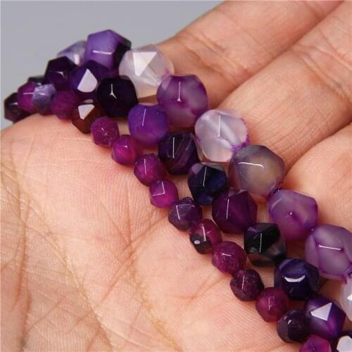 Natural Purple Diamonds Big Faceted Purple Agates Gem Stone Spacers Beads Charm for Jewelry Making DIY Bracelet Necklace 15"