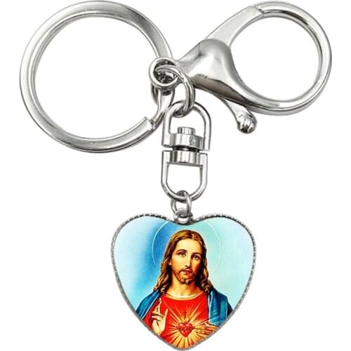 Christian Jewelry Inspirational Jesus Keychain Key Ring Faith Bible Heart Shaped Glass Keychains Christian Gifts