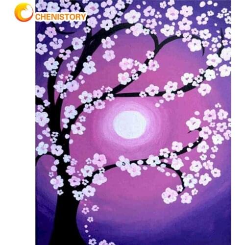 CHENISTORY Frame Picture Diy Painting By Numbers Flowers Tree Acrylic Wall Art Home Decors Coloring By Numbers For Diy Gift 60x7