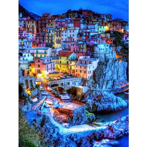 Paint With Diamond Embroidery Street house landscape Diamond Painting Full Square Round Picture Of Rhinestone Decor