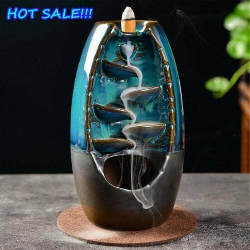 Ceramic Backflow Waterfall Smog Incense Burner Censer Holder Home Decor
