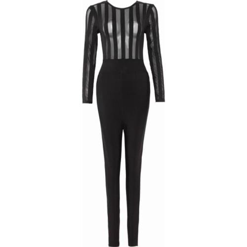 Sexyboutique bandage jumpsuit long sleeve sexy mesh women one piece overall bandage jumpsuit women