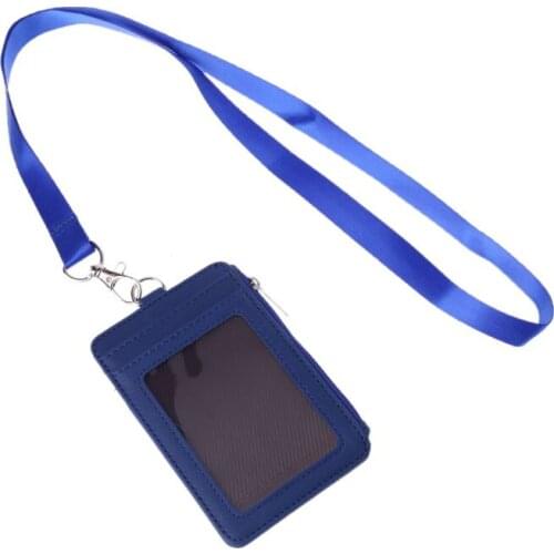 63HC Leather ID Badge Cards Holder Lanyard Credit Card Case Business Organizer Bag
