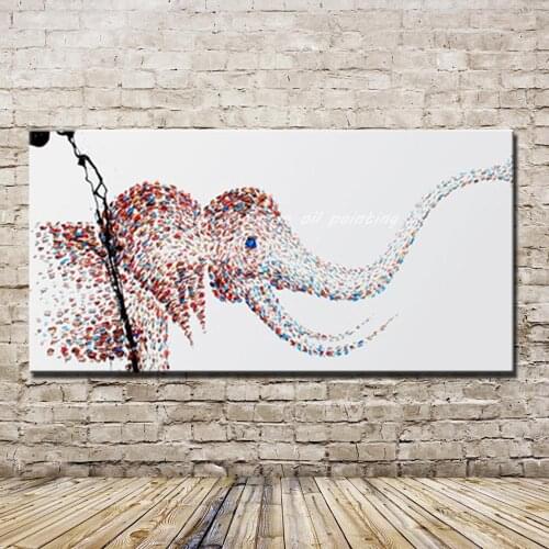 Mintura Hand Painted Modern Pop Art Abstract Elephant Animal Oil Painting On Canvas Wall Picture For Living Room Home Decoration