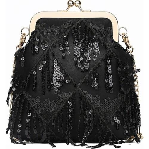 Fashion Mini Crossbody Shoulder Bag For Women Ladies Chic Sequins Evening Clutch Bag With Metal Chain Small Female Bag Purse