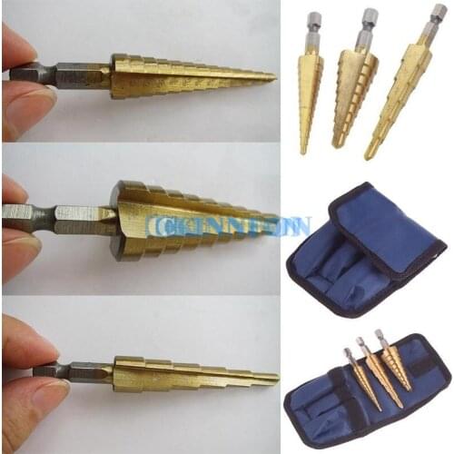 DHL 100 Set 3pc Quick-change Hex Shank larger Titanium Coated Step Drill Bit Set M2 Tool