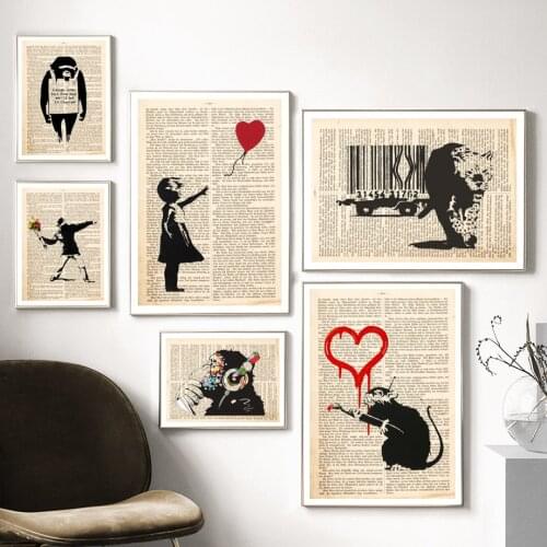 Banks Girl Balloon Orangutan Dog Vintage Wall Art Canvas Painting Nordic Posters And Prints Wall Pictures For Living Room Decor