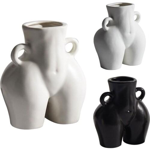 New Creative Ceramic Vase Desktop Plant Container Human Body Shaped Art Decorative Flower Pot With Handle Home Decor