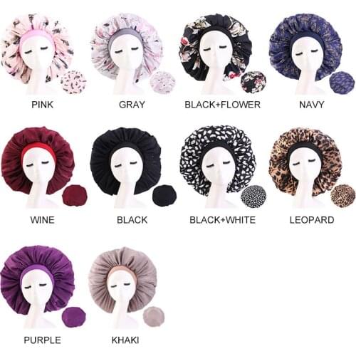 New Super Large Imitation Silk Elastic Round Hat Night Sleep Cap Printed Household For Women Soft Salon Bonnet Makeup Cover