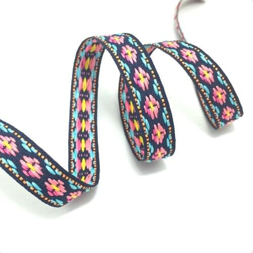 NEW 1/2''12mm 10yard/lots 100% polyester color geometry flower Woven Jacquard Ribbon dog chain accessories KTZD16051003