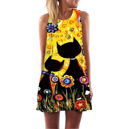 New Hot Sale Womens Vest Dress 3D Printing Round Neck Large Swing Loose Strapless Mid-length Vest Sleeveless Dress