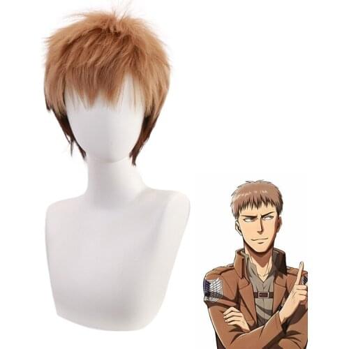 Attack on Titan Jean Kirstein Cosplay Wig Spiky Brown Wig Short Heat Resistant Synthetic Hair with Wig Cap Halloween Wig for Men