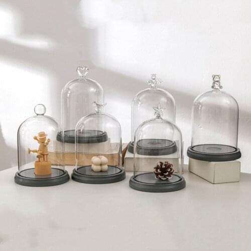 12*16cm Different Top Glass Dome Vase Home Decoration Blue Grey Base Transparent Cake Cover DIY Friend Favor Gift Wedding Prop