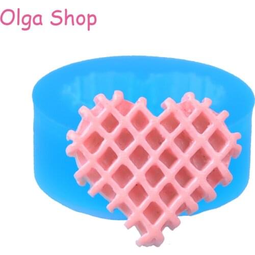 QYL399 21.1mm Heart Waffle Cookie Silicone Mold - Waffer / Wafer Biscuit Mold Cupcake Topper Fondant Candy Resin Jewelry Charm