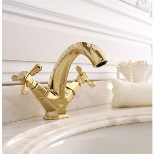 All copper European style cold and hot double handle washbasin faucet washbasin under washbasin golden high-grade