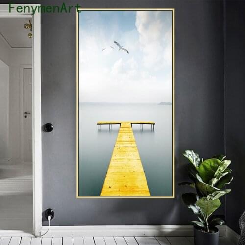 Modern Pier Beach Landscape Canvas Painting Natural Lake Forest Poster Print Nordic WallArt Picture Living Room Home Aisle Decor