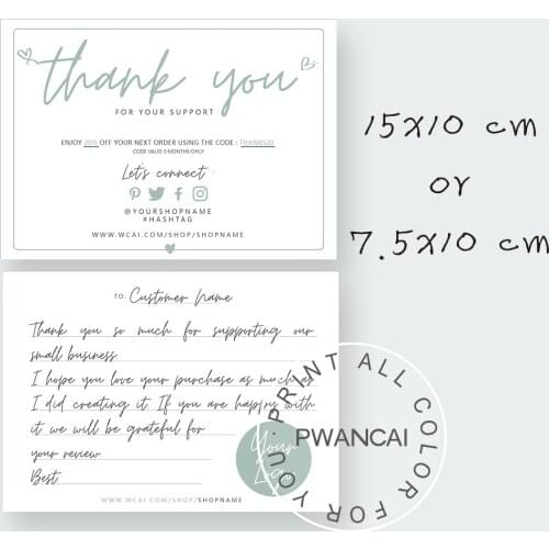 Editable Thank You For Your Support Card,DIY Printable Card,Thank You For Your Order Note With Code Coupon,Business Card Insert