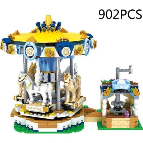 Disney world park technical building block Disneyland merry-go-round model assemble brick carrousel toy for kids gift