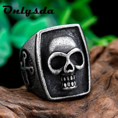 Vintage Free shipping New Vintage Cool Death Retro Skull Ring Mens Skull Biker Rock Roll Gothic Punk Jewelry Anel Party Gift