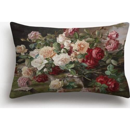 Vintage Oil Painting Flowers Cushion Cover Europe Retro Style Floral Birds Linen Pillow Case Sofa Chair Decoration