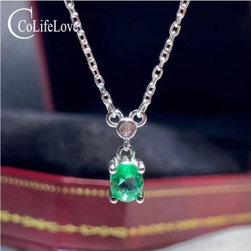 CoLife Jewelry 925 Silver Emerald Necklace for Daily Wear 4*5mm Natural Emerald Silver Necklace Simple Silver Emerald Necklace