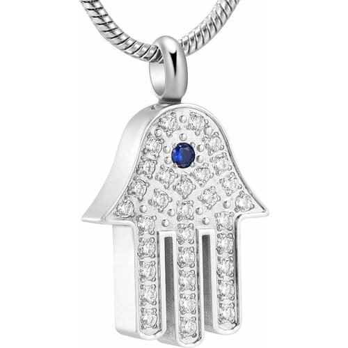 Hand Of Fatima Cremation Jewelry for Ashes Stainless Steel Birthstone Crystal Menorial Pendant Necklace Urn Keepsake Jewelry