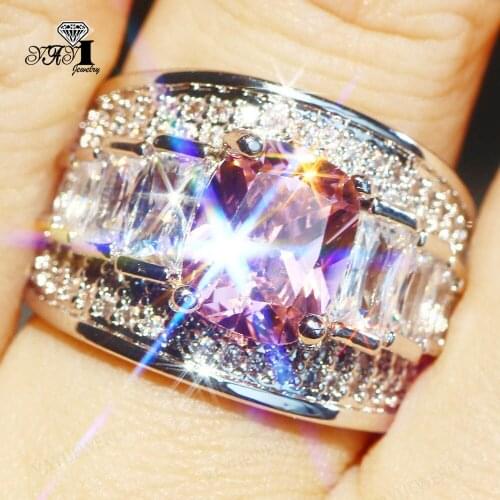 YaYI Jewelry Princess Cut 5.9CT Pink Zircon Silver Filled Engagement Rings wedding Heart Rings Valentines Day Girls ring 1127