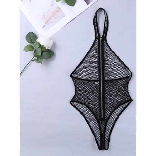 TiaoBug Women Lingerie Porno See-through Fishnet Bodysuit Mesh Halter Sexy Body Thong Club Bodystocking Nightwear Erotic Teddies