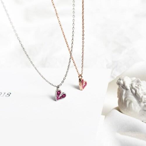 Hot Sale Pure 925 Sterling Silver Romantic CZ Heart Necklaces For Women Statement Romantic Pendant Gold Necklace Party Gifts