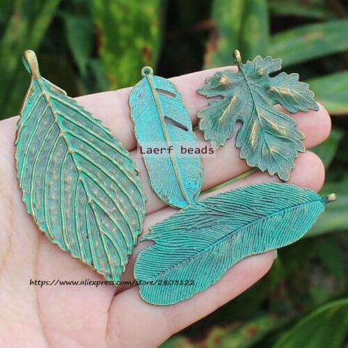1Piece ,Antique Green Bronze Leaf and Feather shape Pendant, For DIY Jewelry Making ! can mixed wholesale
