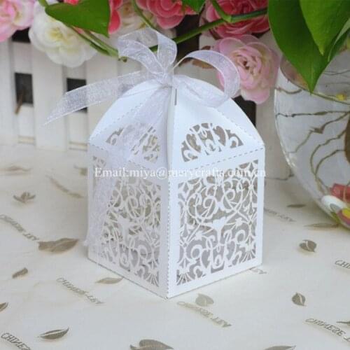 100pcs little vine lace White Laser Cut Favor Box Wedding Party Shower Bomboniere Gift Bags