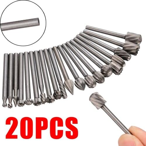 20pcs 3mm Rotary Router Bits Shank Woodworking Carving HSS Rotary Router Bits Milling Cutter Tools