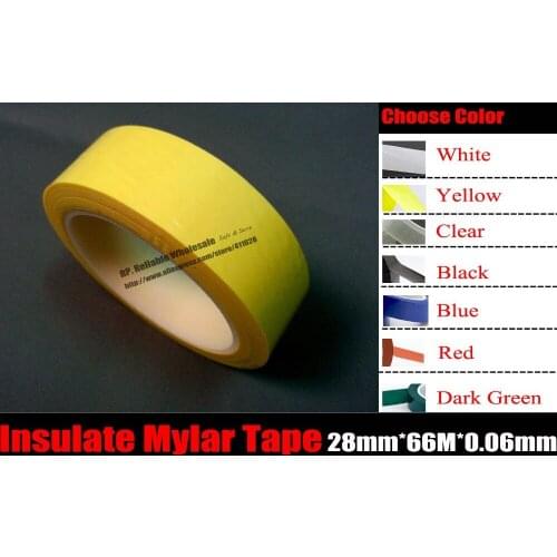 28mm*66M*0.06mm), Yellow/Red/Black/Transparent/Blue/White Choose, for Transformer Power Battery Adhesive Mylar Insulating tape