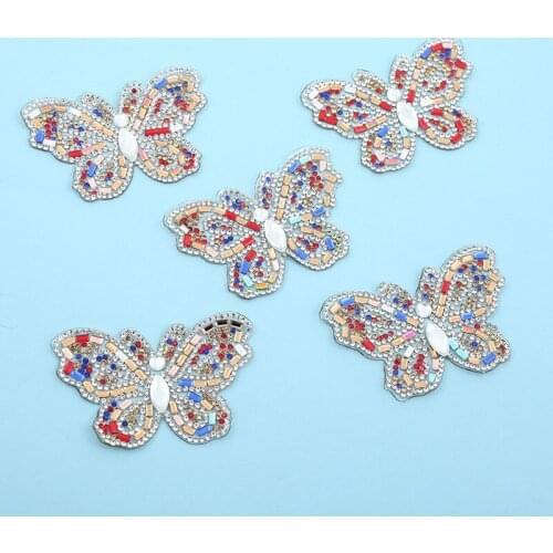 5pc/lot Crystal Rhinestone butterfly Patches for Clothing Iron on Clothes Appliques Badge Fabric Sticker Apparel Accessories