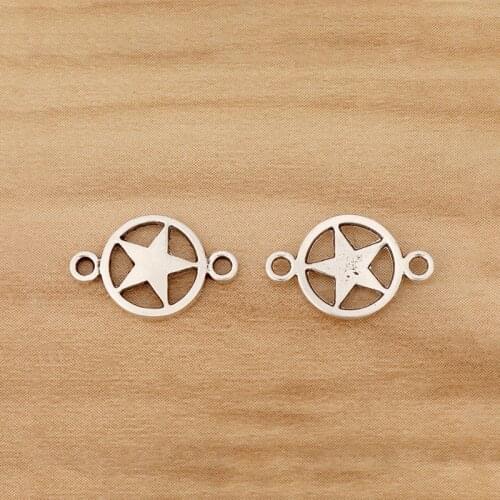 50 Pieces Silver Color Pentagram Pentacle Star Connector Charms Pendants for Bracelet Necklace Jewellery Making Accessories 10mm