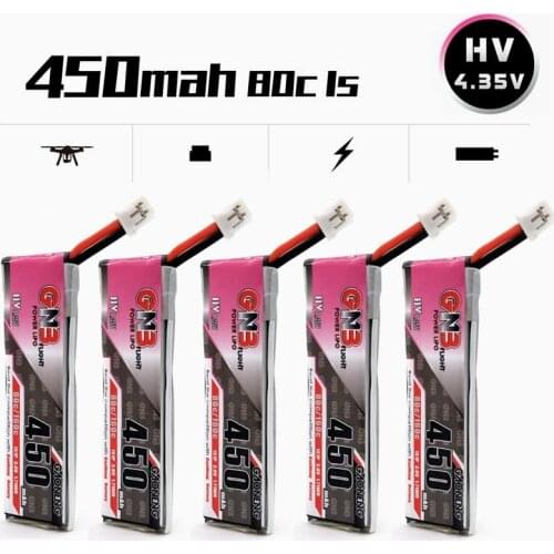 5Pcs 80C Max 160C 1S 3.8V 450mAh 4.35V Lipo Battery For M80S Tiny7 Beta75S Emax Tinyhawk Snapper7 DroneRC FPV Racing Spare Parts