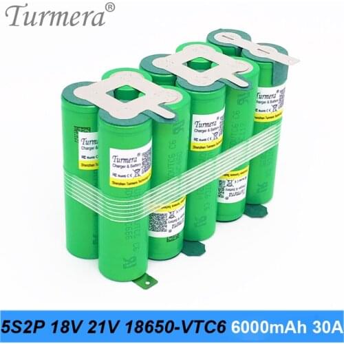 Turmera 5s2p us18650vtc6 6000mah battery 18650 pack 18v 21v 30a welding battery for screwdriver tools battery customized battery