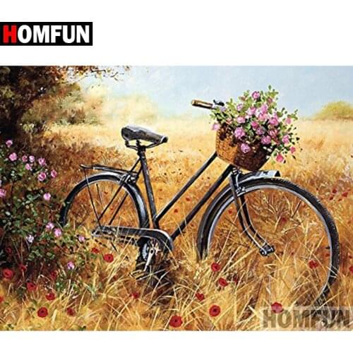 HOMFUN 5D DIY Diamond Painting Full Square/Round Drill "Flower bicycle" 3D Embroidery Cross Stitch gift Home Decor A02059