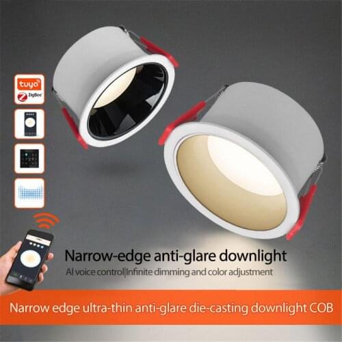 Anti-glare Two-color Smart Downlight Zigbee Home Voice Control Stepless Dimming Headless Ceiling Light Works With Tuya Tmall
