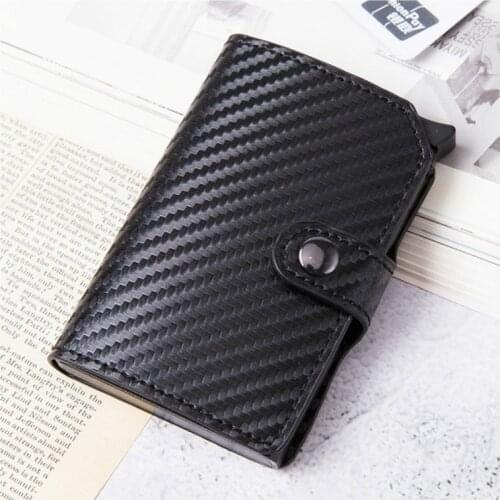 BISI GORO Pop Up Card Holder RFID Safety Wallet Multifunctional Card Case High Quality Metal Box Case Money bag PU Leather