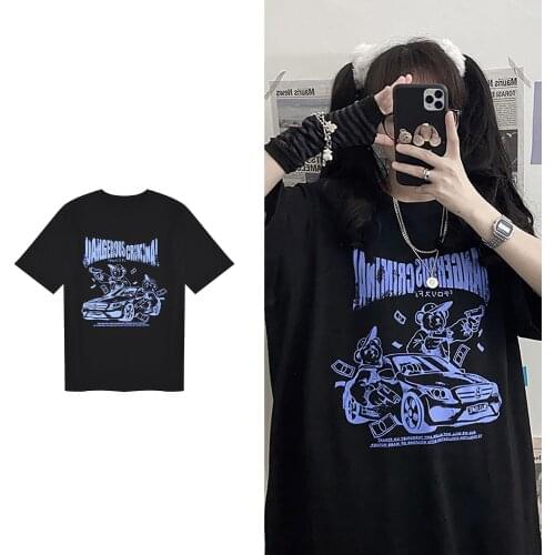 Black Cotton Summer Cool Women Gothic Tees Japan Goth Kawaii Tshirt Funny Ladies Clothes Loose Harajuku White High Street Tops