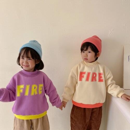 Childrens Clothing 2-6 Y Baby Boys Girls Thicken Sweatshirt Fashion Letter Print High Collar Plus Velvet Warm Hoodies for Child