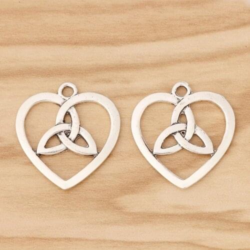 20 Pieces Tibetan Silver Celtics Triquetra Trinity Knot Heart Charms Pendants 2 Sided for Jewellery Making Accessories