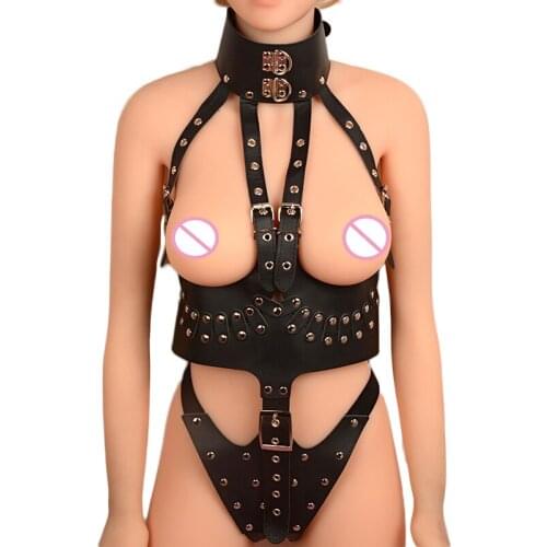 PU Leather Sex Bondage Restraint Queen Fetish Wear Open Crotch Female Sexy Full Body Harness Fetish Bondage Sex Products